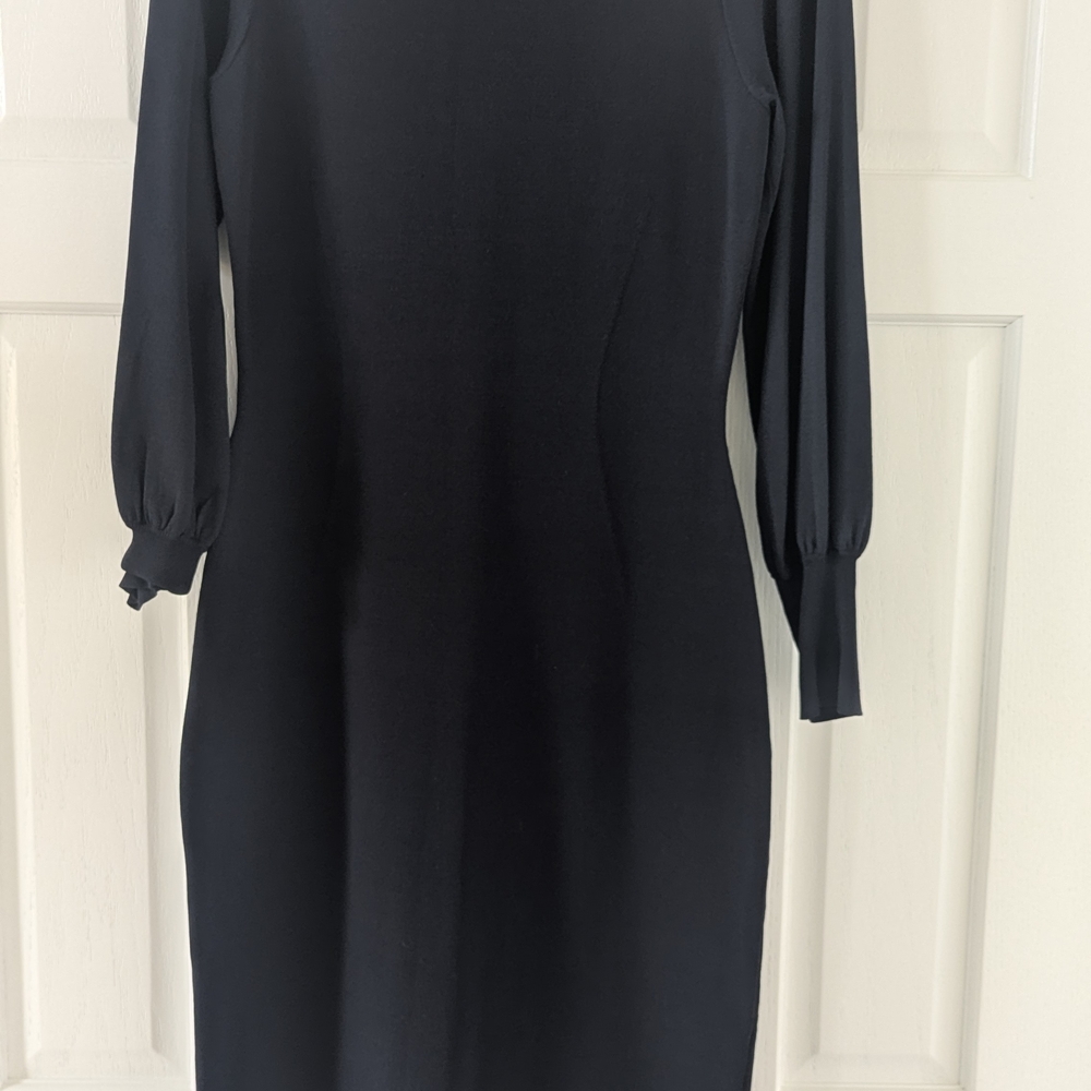 Veronika Maine Navy Crepe Knit Long-Sleeve Sheath Dress